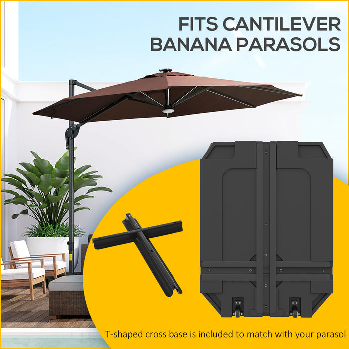 Heavy-Duty Cantilever Parasol Base with Wheels - Plastic Water/Sand Filled Umbrella Stand - Secure & Portable Outdoor Shade Solution