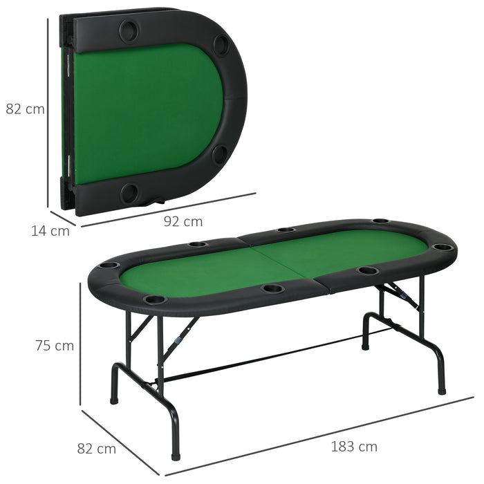 Foldable 1.83m Poker Table - Integrated Chip Trays & Cup Holders - Perfect for Home Casino Nights and Card Games