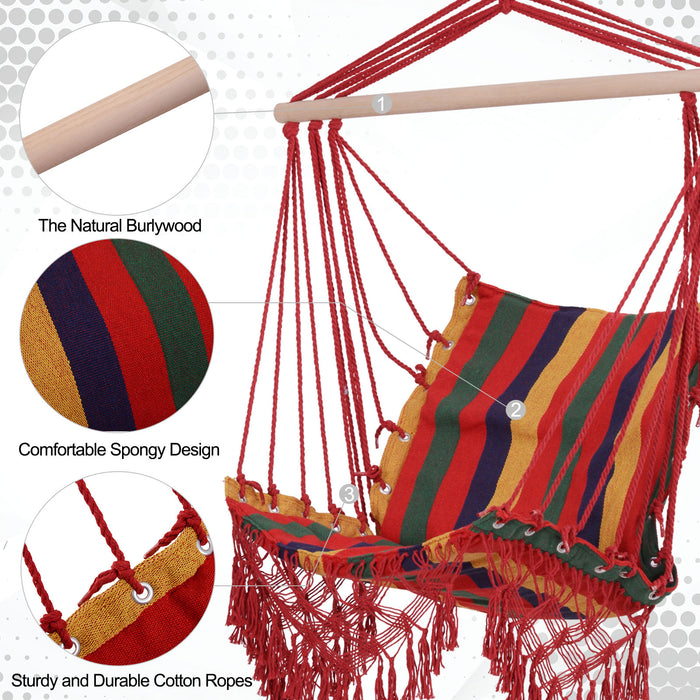 Colorful Striped Hammock Chair Swing - Durable Indoor/Outdoor Hanging Tree Seat - Comfortable Porch and Garden Relaxation Furniture