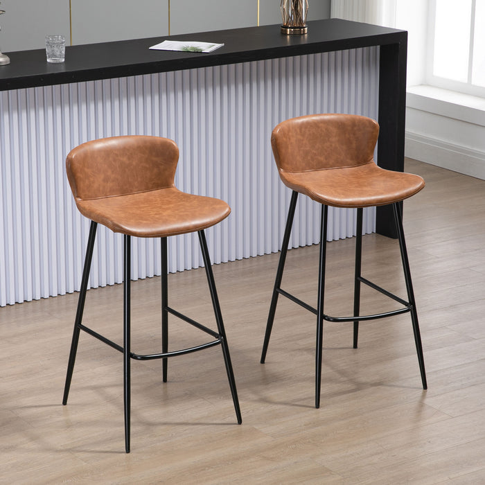 PU Leather Upholstered Bar Chairs, Set of 2 - Kitchen Stools with Backs and Steel Legs, Brown - Elegant Seating for Dining Room and Kitchen Island