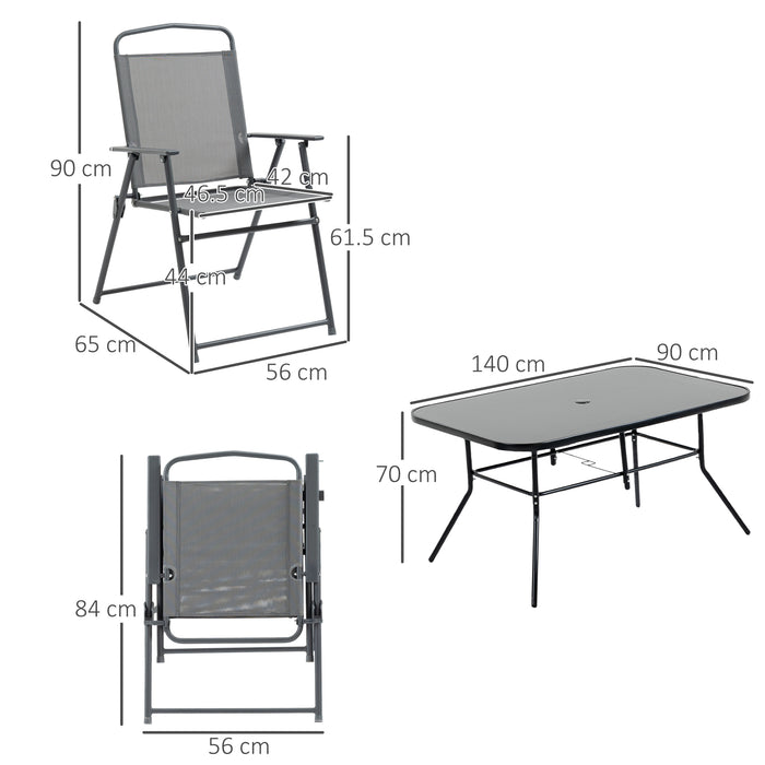 7-Piece Garden Furniture Set - Glass-Topped Dining Table with 6 Folding Chairs, Durable Outdoor Patio Ensemble - Ideal for Deck, Balcony & Entertaining Guests