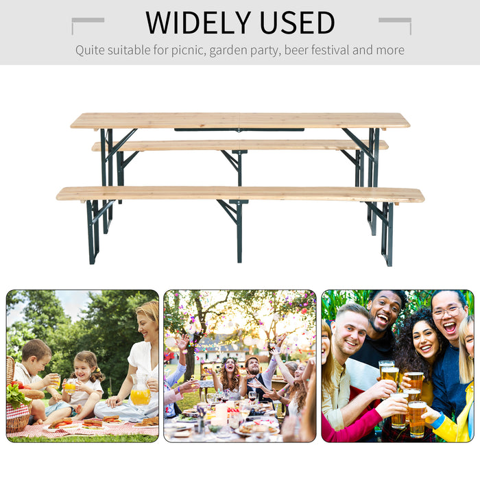 Foldable Wooden Camping Set with Picnic Table & Benches - Ideal for Outdoor BBQs and Garden Parties - Spacious Design for Family Gatherings, 218cm Length