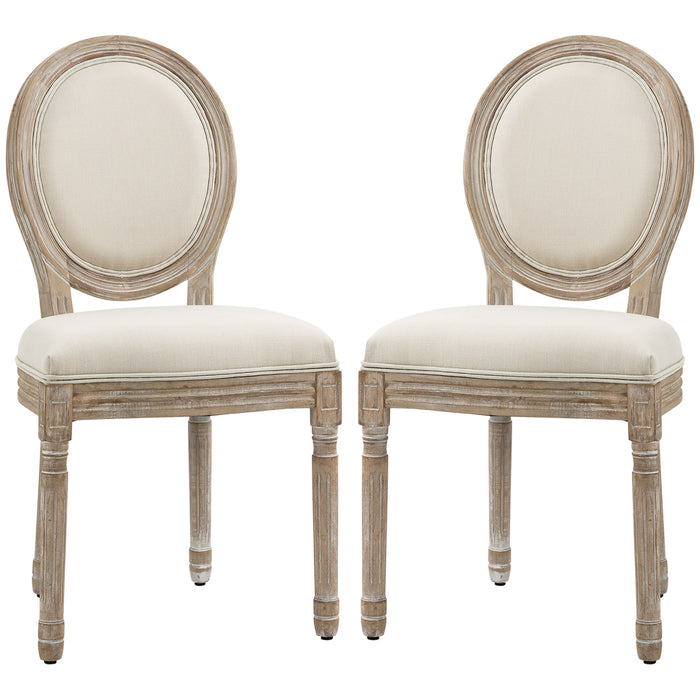 French-Style Dining Chair Duo - Armless Kitchen Accent Chairs with Linen-Touch Upholstery and Backrest in Cream - Elegant Seating for Home Dining Area