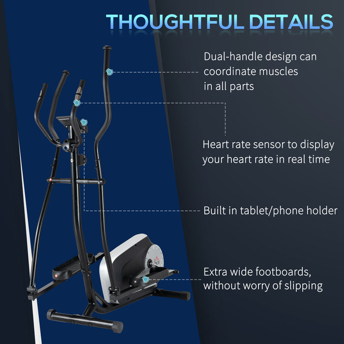 Elliptical Cross Trainer - 8-Level Adjustable Magnetic Resistance and Built-in LCD Monitor - Ideal for Home Cardio Workouts with Pulse Rate Tracking and Easy Mobility