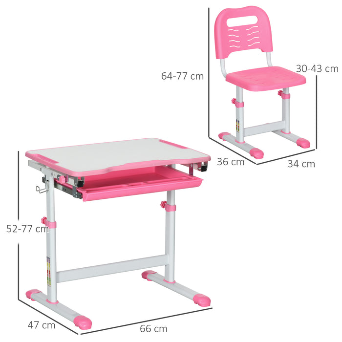 Student Adjustable Writing Desk and Chair Combo - Features Drawer, Pen Slot, and Hook Storage - Ideal for Kids' Homework and Art Projects