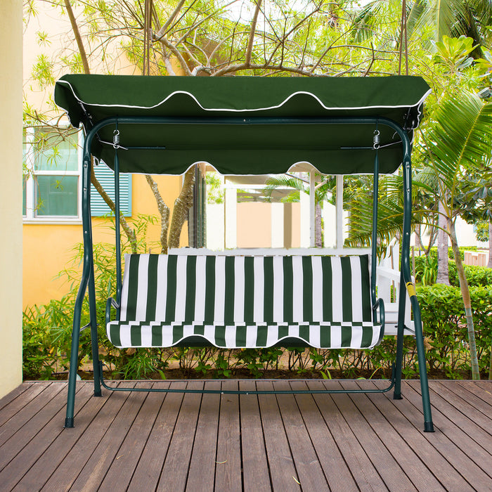 Steel 3-Seater Garden Swing Chair with Green Canopy - Outdoor Patio Furniture with Weather-Resistant Design - Ideal for Deck, Backyard, or Patio Relaxation