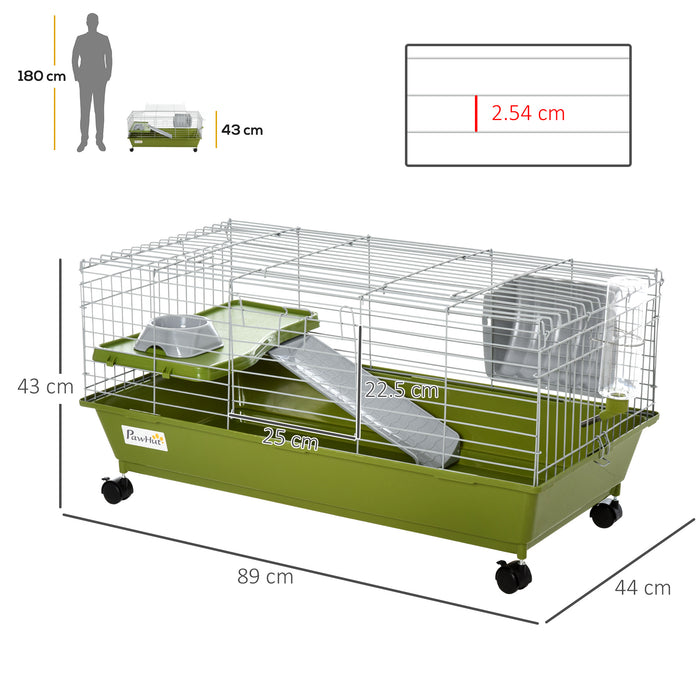 Small Animal Habitat - 35" Chinchilla, Guinea Pig, Ferret House with Platform, Ramp, Food Dish, Wheels, Water Bottle - Ideal Pet Enclosure for Indoor Use