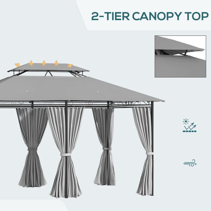 Metal Gazebo Canopy 4m x 3m - Party Tent with Curtains Sidewalls for Garden and Patio - Dark Grey Pavilion Shelter for Outdoor Entertaining