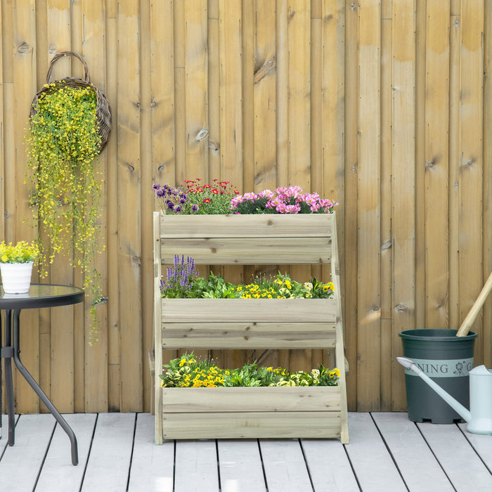 3-Tier Wooden Elevated Garden Planter - Space-Saving Raised Bed Kit for Flowers, Vegetables, Herbs, 120x68x80cm - Ideal for Outdoor Gardening Enthusiasts