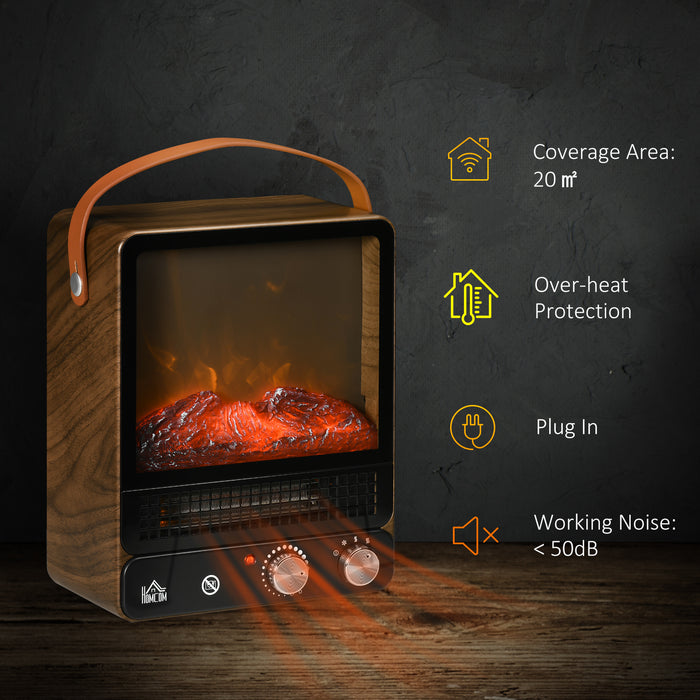 Portable Tabletop Electric Fireplace Heater - Realistic Flame, Overheat Protection, Adjustable 750/1500W Settings - Cozy Ambiance for Indoor Use in Dark Walnut Finish