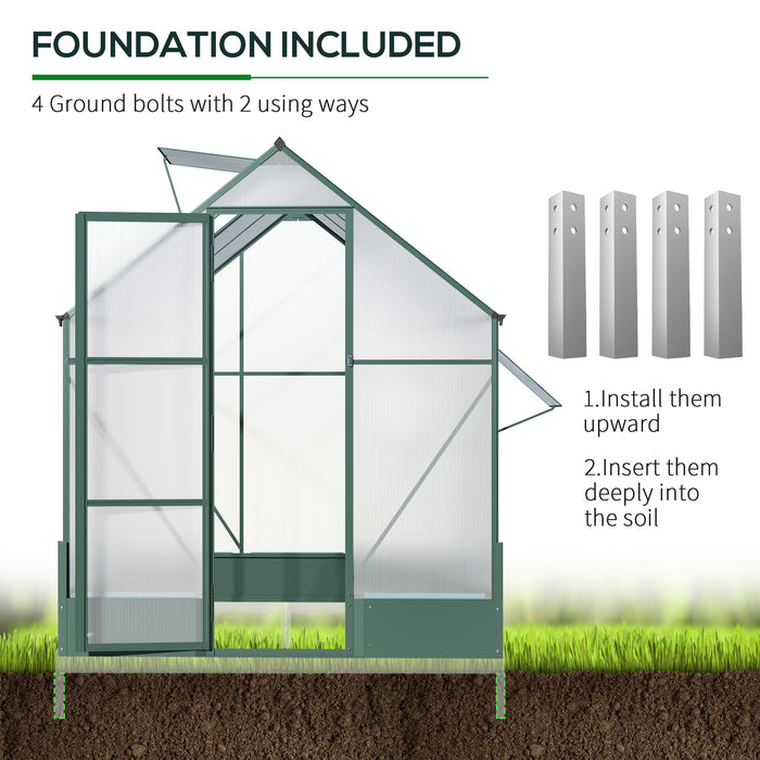 Aluminium Frame Walk-in Greenhouse - 6x8ft with Polycarbonate Panels & Built-In Plant Beds - Temperature Regulation & Sturdy Foundation for Gardeners