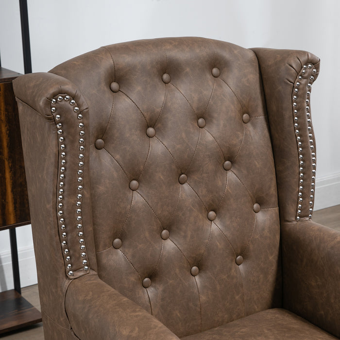 Chesterfield-Style Wingback Accent Chair - Tufted Armchair with Nailhead Trim, Elegant Brown Upholstery - Sophisticated Seating for Living Room or Bedroom