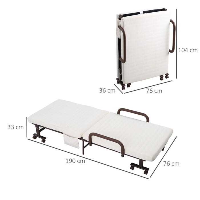 Adjustable Folding Bed with Thick 8cm Mattress - Portable Wheeled Guest Bed with Metal Frame and Adjustable Backrest - Comfortable Sleep Solution for Visitors or Temporary Use