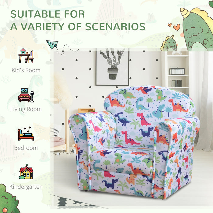 Cartoon Dinosaur Children's Armchair - Cozy Flannel Kids Sofa with Sturdy Wooden Frame - Non-slip Seating for Bedroom and Playroom