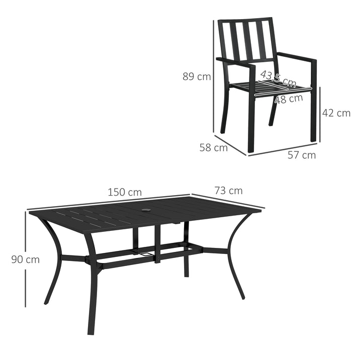 7-Piece Outdoor Dining Set with Umbrella Hole - Garden Table and 6 Chairs for Poolside Enjoyment - Perfect for Patio Gatherings and Al Fresco Dining, Black