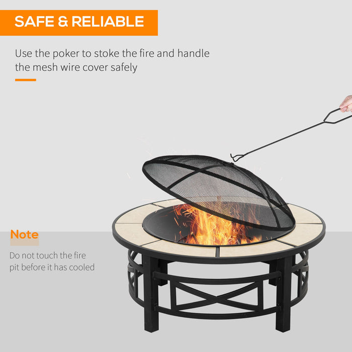 Extra-Large Metal Fire Pit with Grill - Garden Bonfire Bowl, Spark Guard & Fire Poker Included - Perfect for Outdoor Patio Entertainment and Cooking