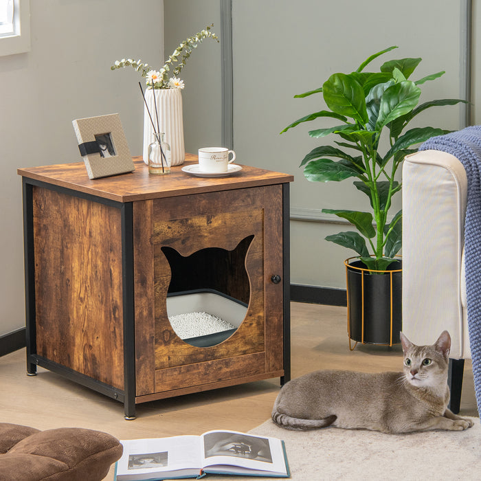 Cat Enclosure - Litter Box with Door and Ventilated Hole in Brown - Perfect Solution for Concealing Cat Litter and Odor Control