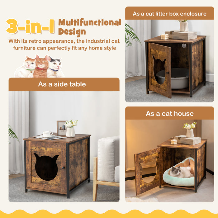 Cat Enclosure - Litter Box with Door and Ventilated Hole in Brown - Perfect Solution for Concealing Cat Litter and Odor Control