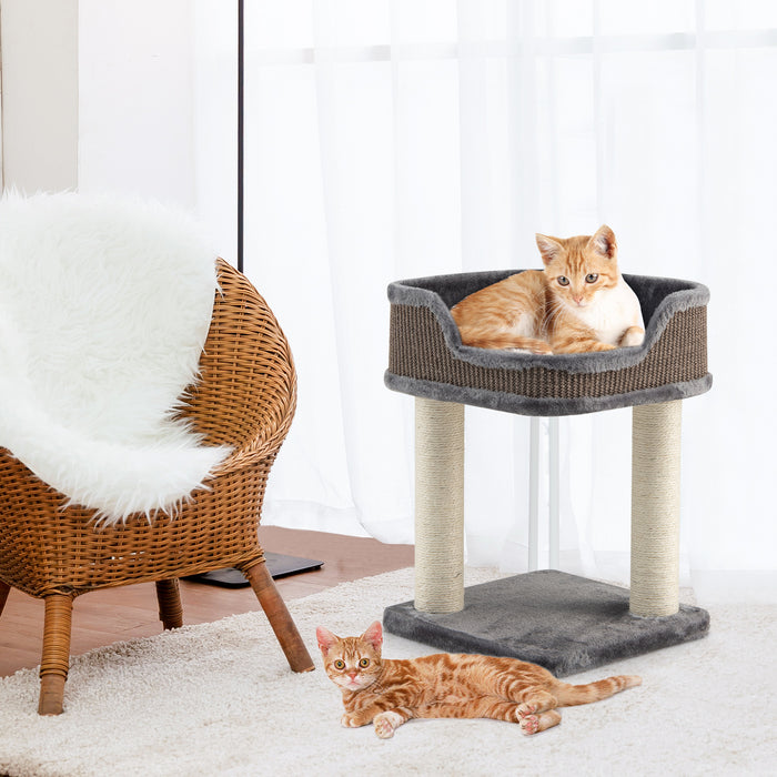 Beige Cat Tree - 2 Levels, Soft Plush Perch and Scratching Posts - Perfect for Keeping Cats Entertained and Maintaining Claw Health