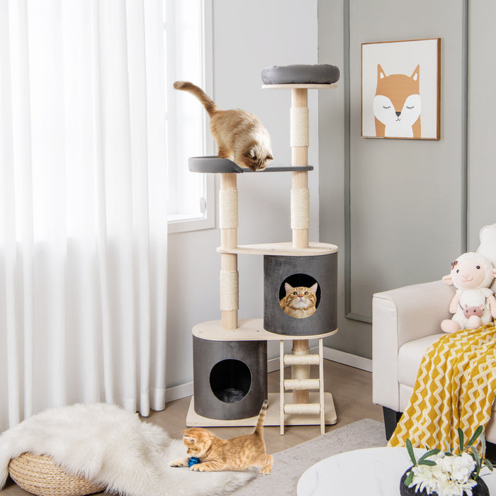 Cat Haven - Multi-level Cat Furniture with 2 Cozy Condos in Stylish Grey - Perfect Hideaway and Playground Solution for Indoor Cats