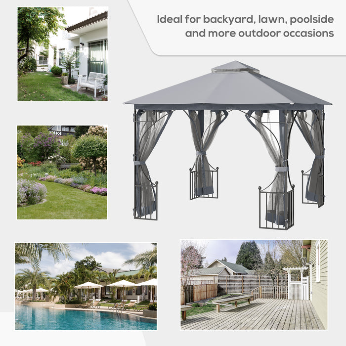 Garden Gazebo 3x3M - Double Tier Patio Party Tent with Sun Shade and Metal Frame - Ideal for Outdoor Shelter and Leisure Activities