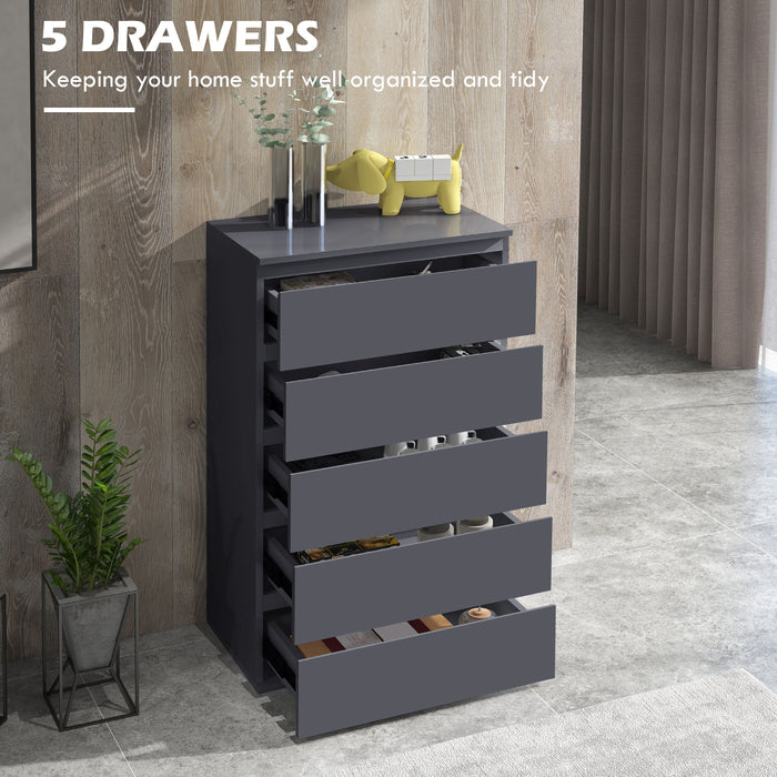 High Gloss Bedroom Dresser - Sleek 5-Drawer Storage Cabinet with Modern Aesthetics - Ideal for Organizing Clothes and Accessories