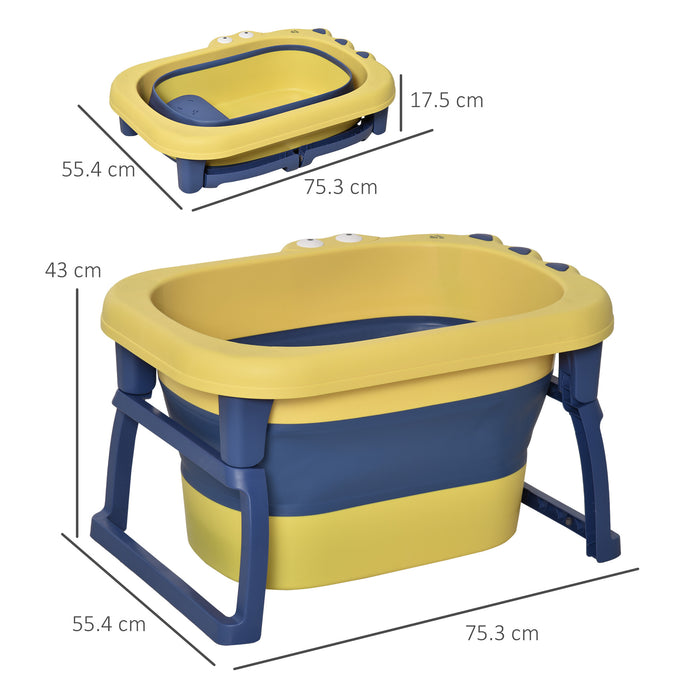 Collapsible Crocodile Baby Bath Tub - Non-Slip, Portable Design with Stool Seat - Ideal for Newborns to 6-Year-Old Children Toddlers