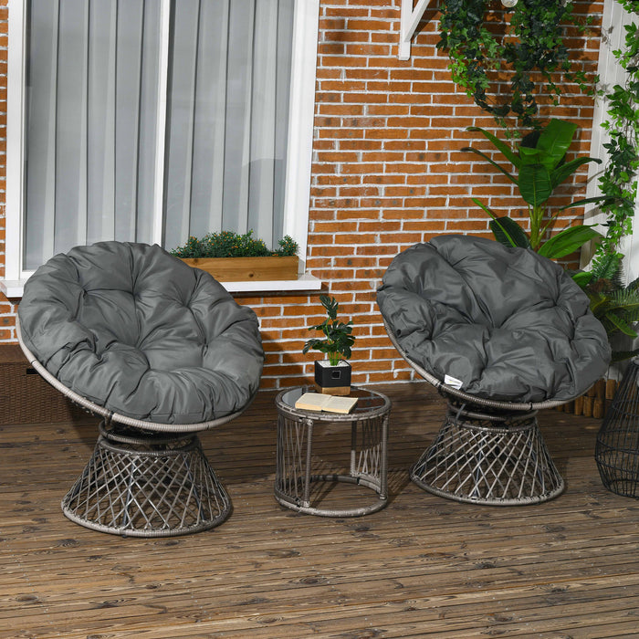 Rattan Garden Moon Chair Trio in Grey - Elegant 3-Piece Outdoor Seating - Perfect for Patio Relaxation