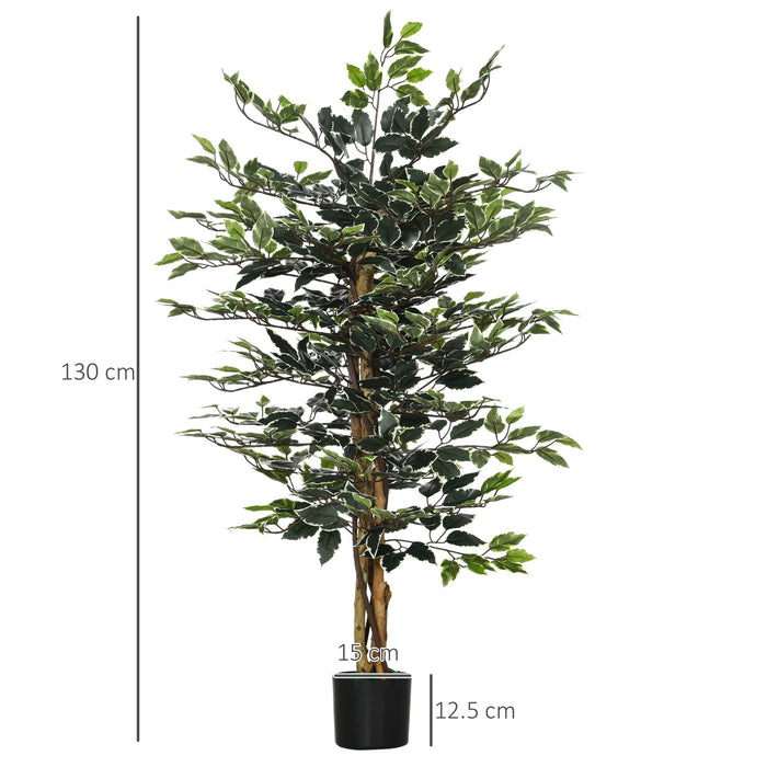 Artificial Ficus Tree with Pot - 130cm Tall Lifelike Fake Plant, Natural Trunks & Green Leaves - Decor for Indoor Outdoor Spaces