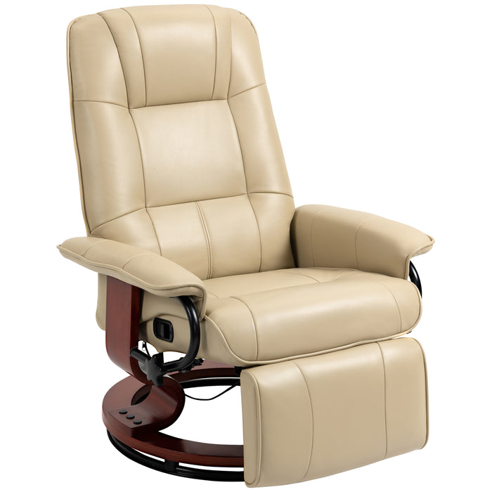 Faux Leather Swivel Recliner Chair with Wooden Base - Upholstered Reclining Armchair for Living Room and Bedroom - Comfortable Seating Solution in Cream