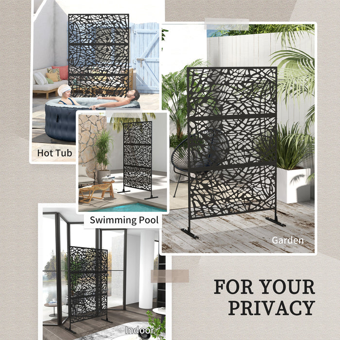 Outdoor Metal Privacy Screen - Black Twisted Lines Decorative Divider - Enhances Garden Spaces & Patio Seclusion