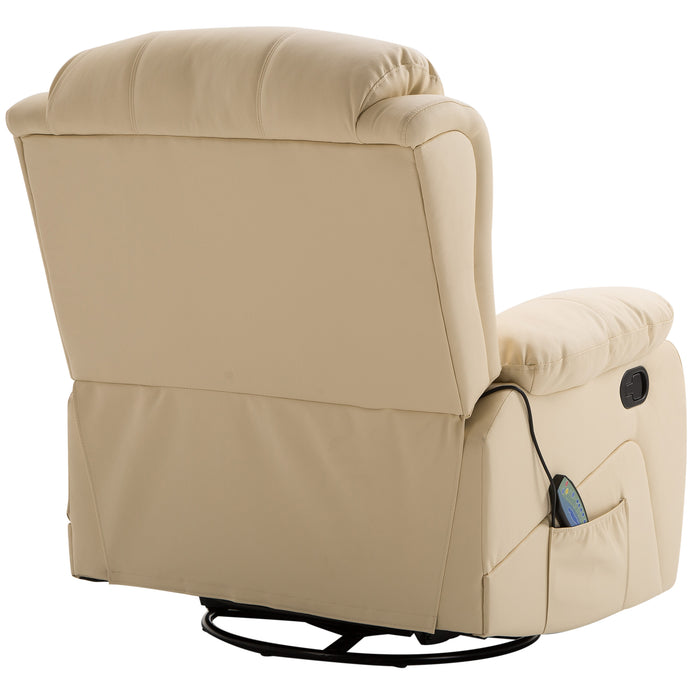 PU Leather Recliner with Heat and Massage - 8-Point Vibrating Recliner with Swivel Base and Footrest - Comfortable Seating Solution for Relaxation and Stress Relief, Beige