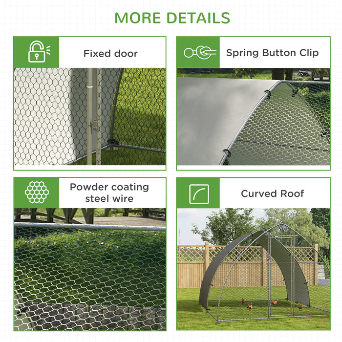 Giantex Galvanized Poultry Habitat - Spacious Outdoor Chicken Coop with Protective Cover, Perfect for 8-12 Chickens, Ducks, or Rabbits - Silver, 3x3.8x2.2m Safe Pet Shelter