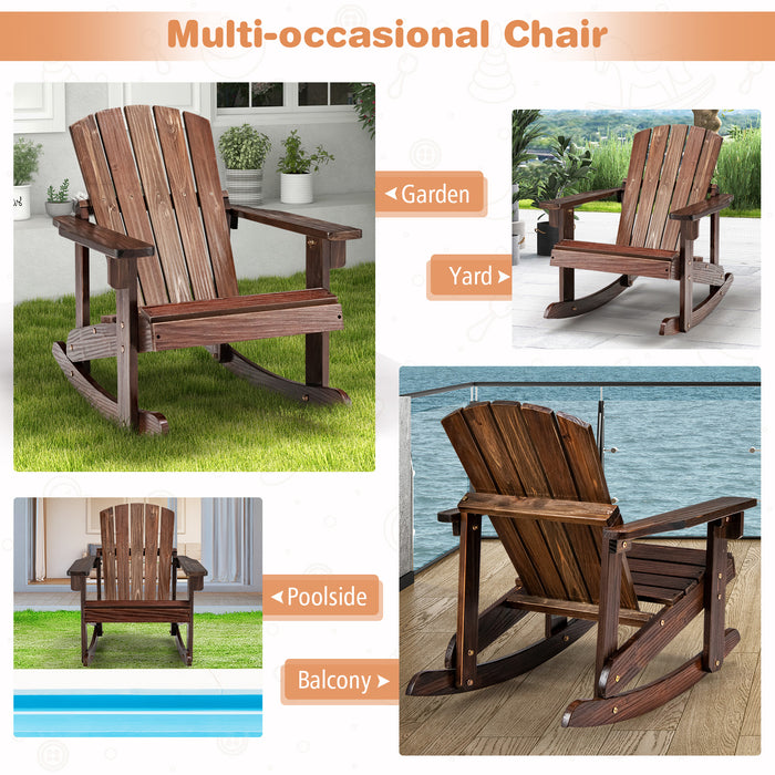 Patio Furniture Company Adirondack Model - High Backrest Rocking Chair in Coffee Colour - Perfect for Relaxing Outdoors and Leisure Time