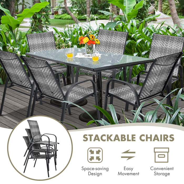 PE Wicker - Outdoor Stacking Dining Chairs in Grey - Perfect for Patio Dining and Entertaining Spaces