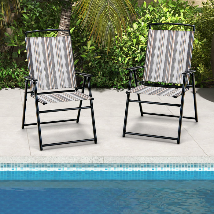 Set of 2 Patio Folding Chairs - Sturdy Metal Frame with Armrests in Grey - Perfect for Outdoor Relaxation and Entertaining