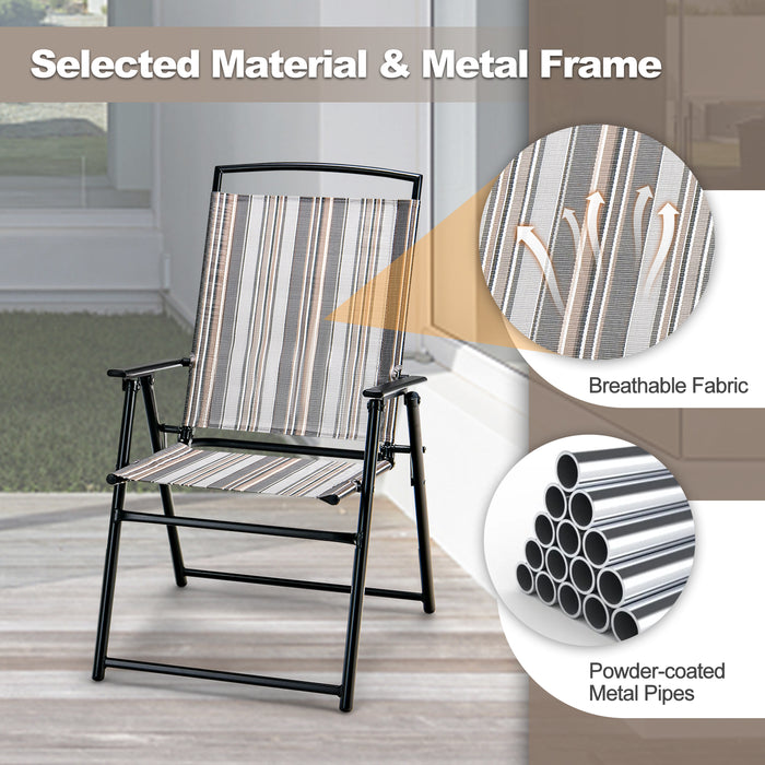 Set of 2 Patio Folding Chairs - Sturdy Metal Frame with Armrests in Grey - Perfect for Outdoor Relaxation and Entertaining