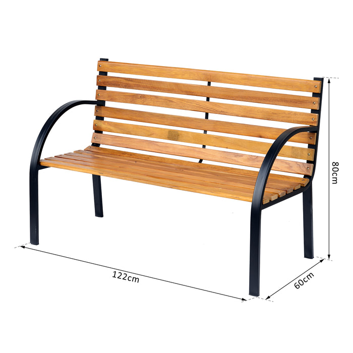 Wooden Garden Bench - 2-Person Park Love Chair with Sturdy Metal Frame for Outdoor Patio & Porch - Comfortable Seating for Couples & Decor enthusiasts