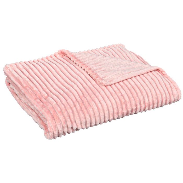 Flannel Fleece Striped Throw Blanket - Luxuriously Soft Double-Sized Pink Bedspread, Fluffy & Warm, Reversible, 203x153 cm - Ideal for Home Comfort & Travel Coziness