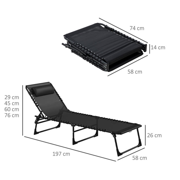 2 Pcs Folding Sun Lounger - Beach Chaise Chair with 4-Position Adjustable Back, Garden Cot Camping Recliner - Ideal for Poolside, Patio Relaxation and Outdoor Comfort