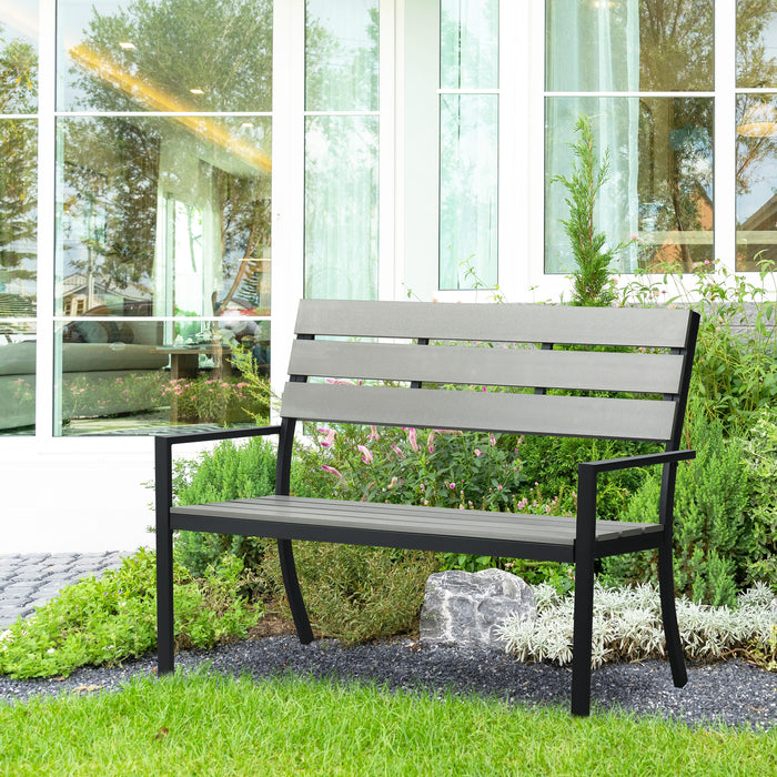 Garden Loveseat Bench - 2-Seater Slatted Design with Durable Steel Frame, 122x65x92cm - Cozy Outdoor Seating for Patio & Backyard, Grey