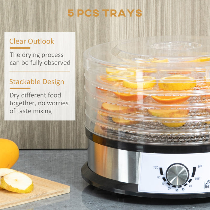 250W Stainless Steel 5-Tier Food Dehydrator - Adjustable Temperature Control, Ideal for Drying Fruits, Meats, Vegetables - Perfect for Healthy Snacks & Preserving Food