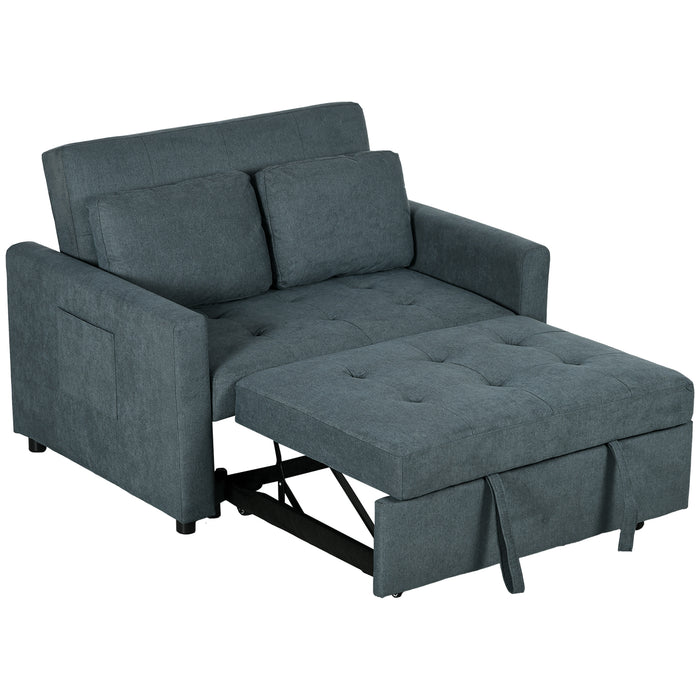 Convertible Loveseat Sofa Bed with Side Storage - Charcoal Grey Settee, 2 Comfy Cushions Included - Space-Saving Couch for Small Living Rooms or Guest Spaces