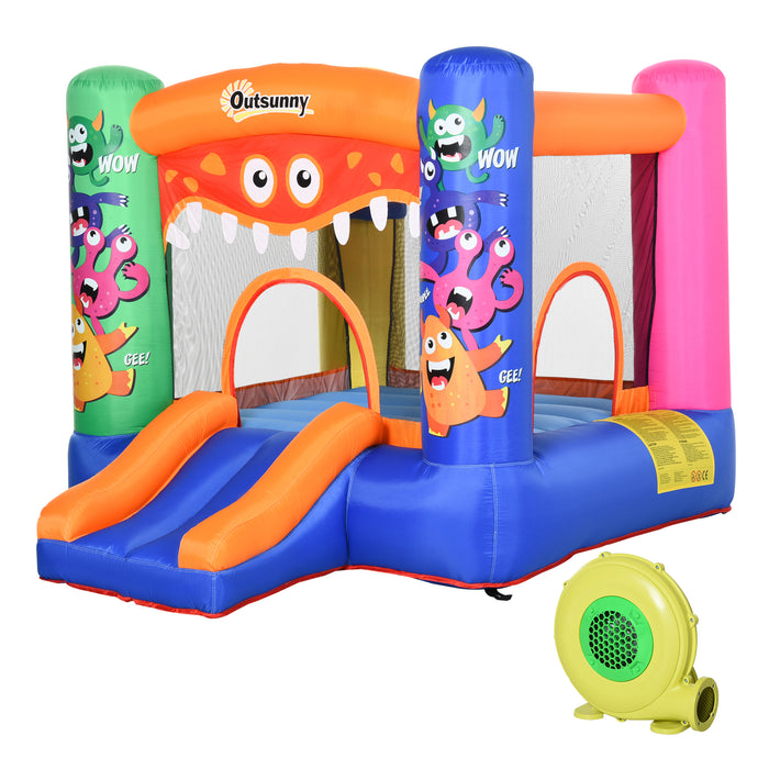 Monster Bounce Castle Inflatable Trampoline - Kids Slide, Basketball Hoop, Blower Included, 2.5m x 1.8m x 1.75m - Ideal for Children Ages 3-8, Multicolored Outdoor Fun