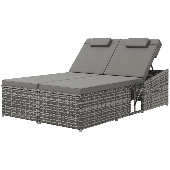 Rattan Garden Day Bed - 2-Seater with Fire-Resistant Cushions in Chic Grey - Ideal Comfort for Outdoor Relaxing