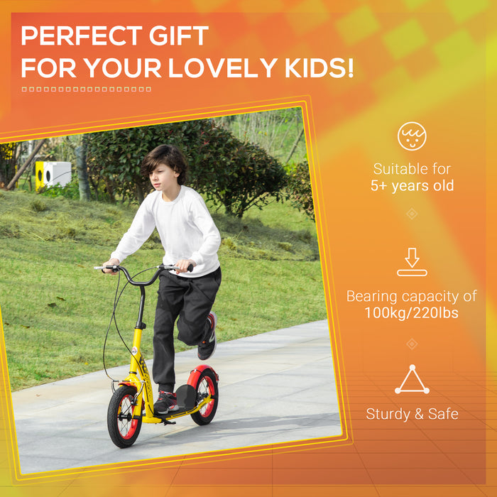 Kids Kick Scooter with Dual Braking System - Adjustable Height, Inflatable 12" Rubber Wheels, Perfect for Ages 5+ - Vibrant Yellow for Active Outdoor Fun