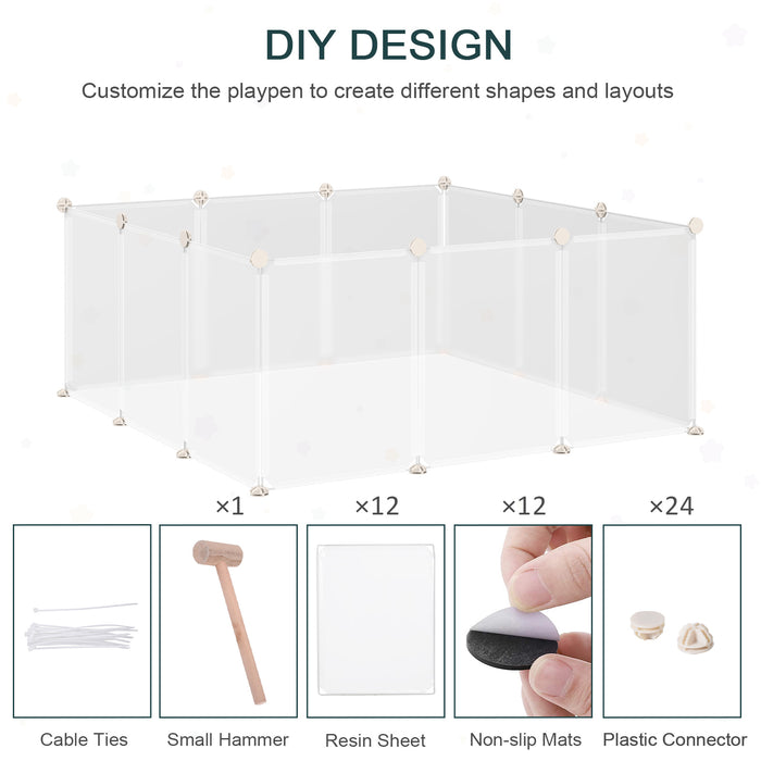 DIY Small Animal Playpen - 12-Panel Portable Plastic Fence for Pets - Ideal Hedgehog, Bunny, Chinchilla & Guinea Pig Enclosure