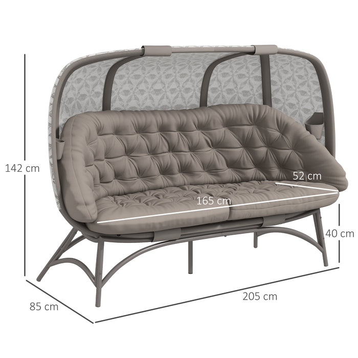 Outdoor Folding Egg Chair - Hollow 3-Seater Patio Furniture with Floral Pattern & Bottle Holder - Stylish Sand Brown Seating for Indoor & Outdoor Relaxation