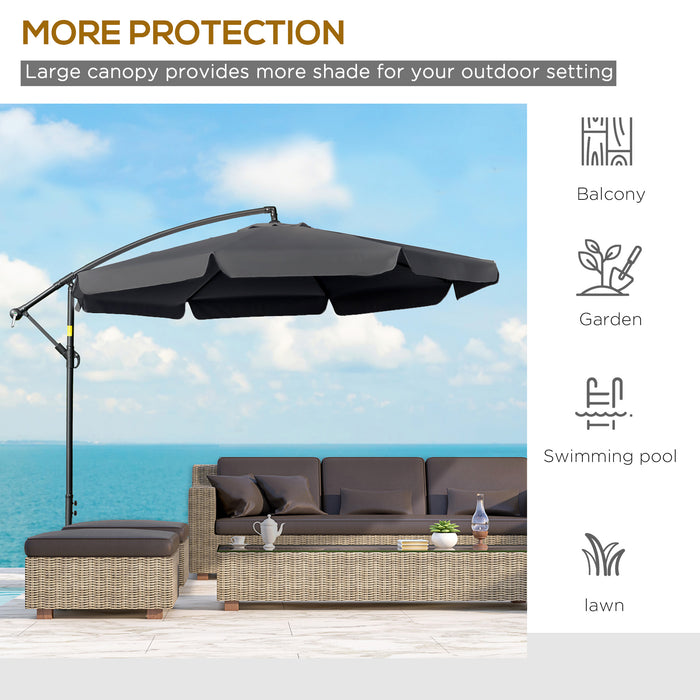 Banana Parasol Cantilever Umbrella - 2.7m Adjustable Hanging Sun Shade with Crank Handle and Sturdy Cross Base - Ideal for Outdoor Use and UV Protection