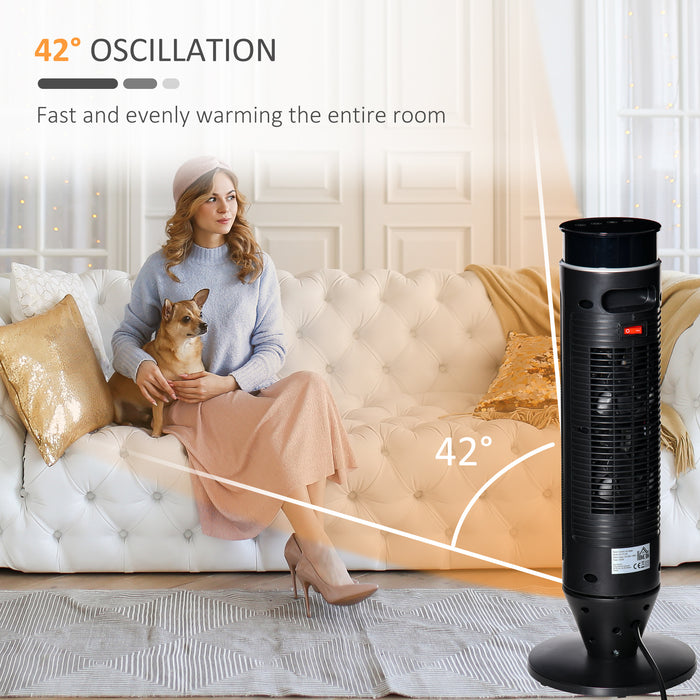 Ceramic Tower Space Heater - 1000W/2000W Electric Floor Heater with Oscillation, Remote, and Timer - Ideal for Bathroom and Office Warmth